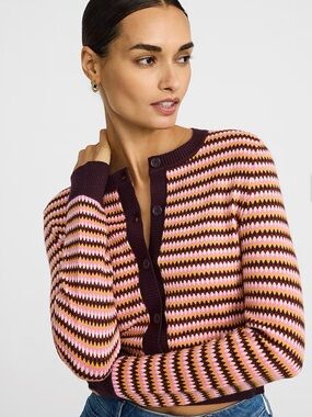 EXPRESS Airy Soft Multi Striped Crew Neck Cardigan